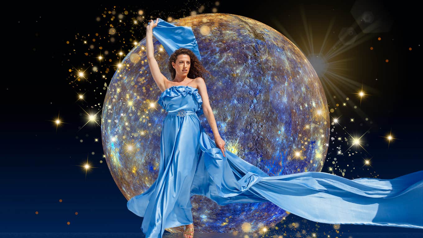 woman in blue dress