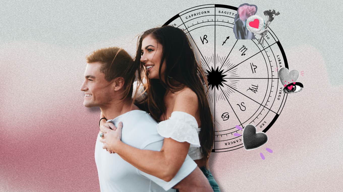 happy couple, zodiac wheel and hearts