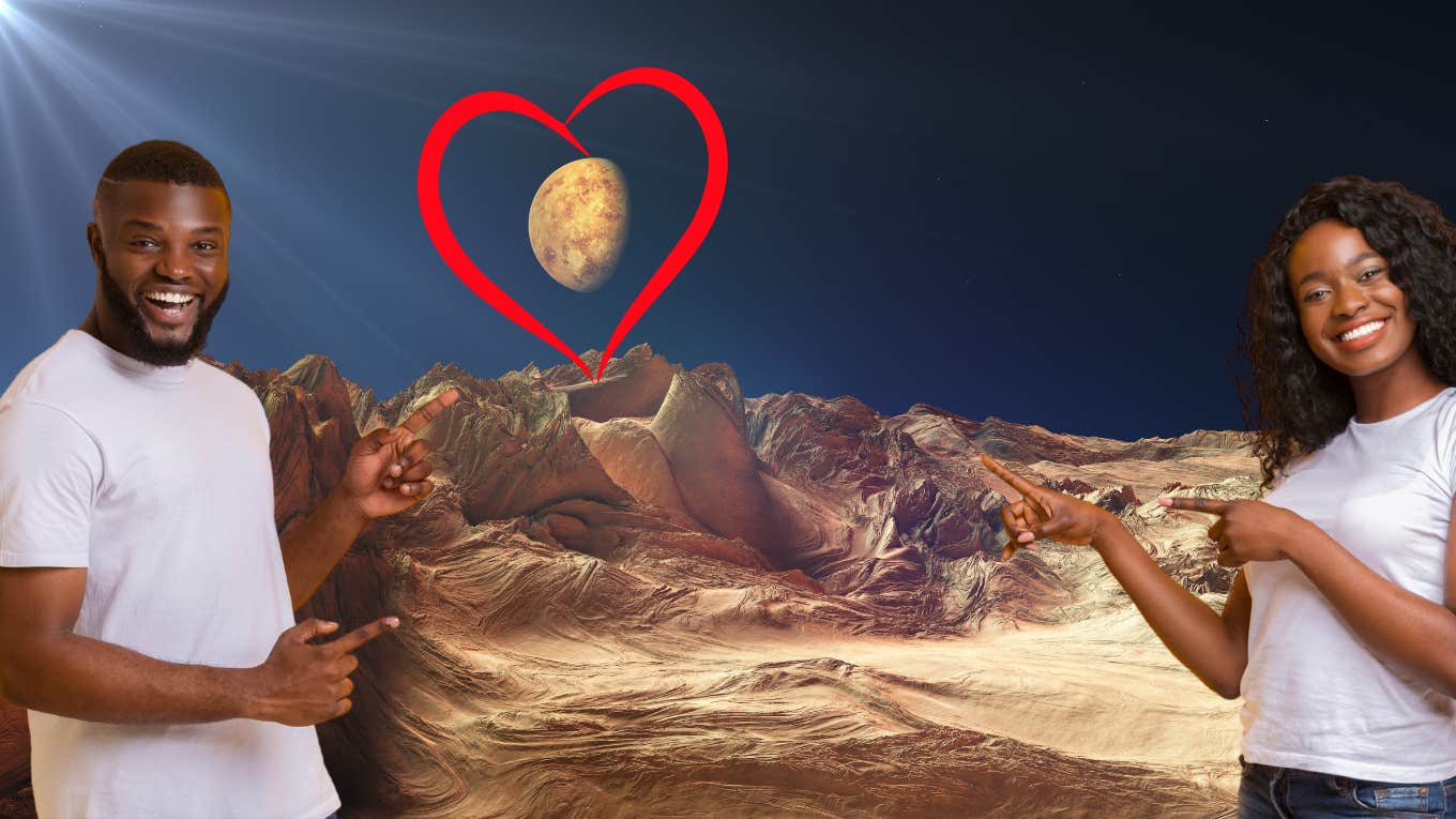 December 16 Love Horoscopes Are Luckiest In Love For 3 Zodiac Signs man and woman in space pointing to heart and mars