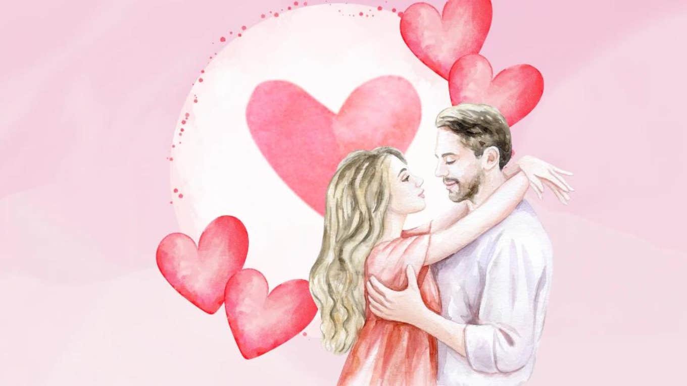 Zodiac Signs Luckiest In Love On September 5, 2023 man and woman hugging with hearts around them