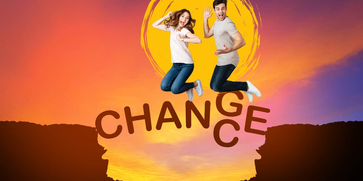 Relationships Change For 3 Zodiac Signs On November 15, 2023 couple jumping over a change sign