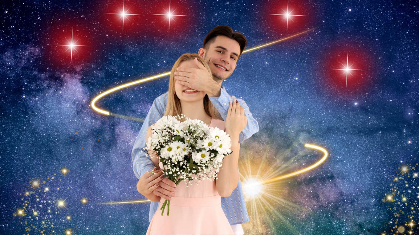 3 Individual Zodiac Signs Risk All For Love On September 15, 2023 couple with man covering woman's eyes