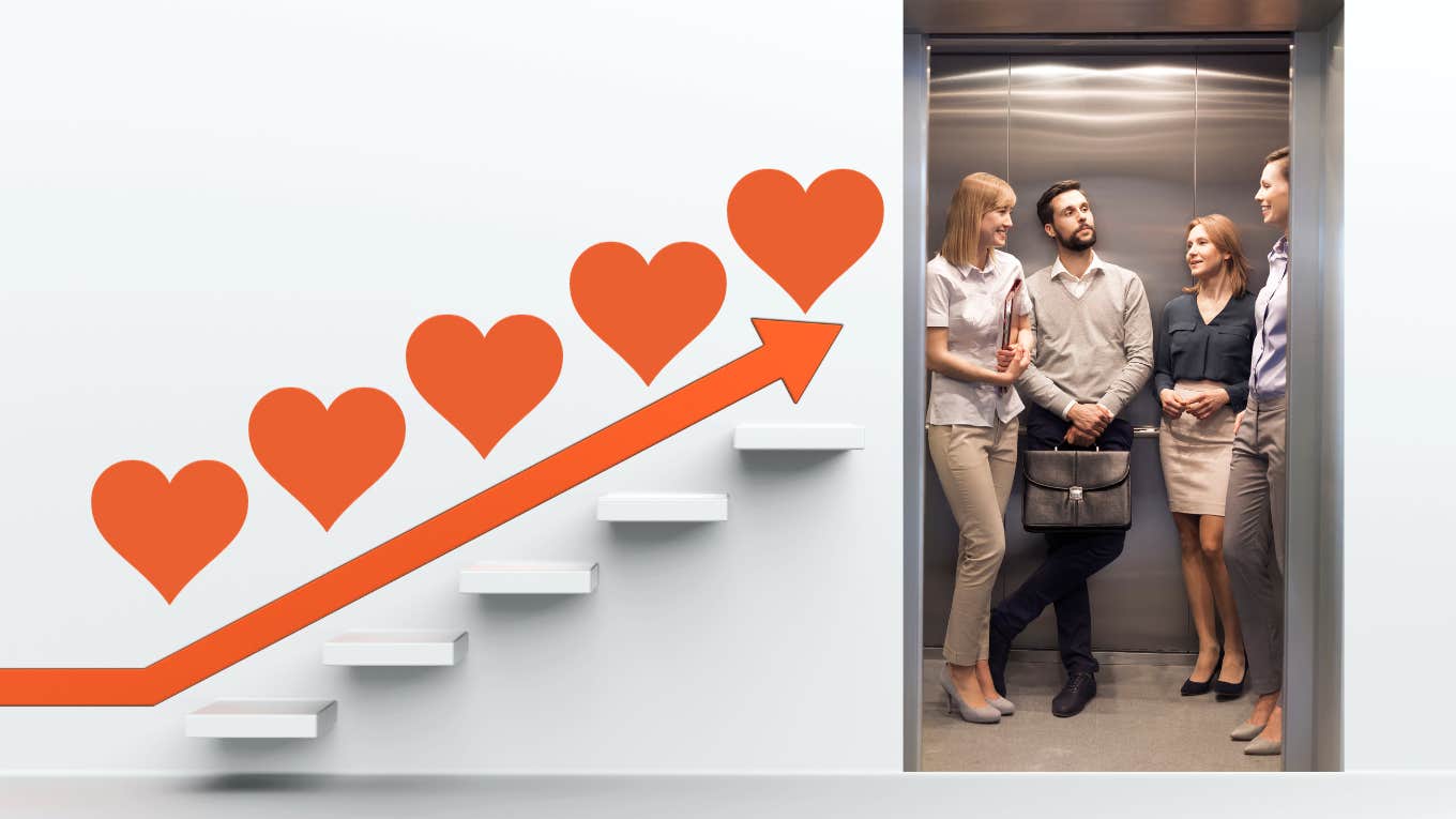 couples riding the elevator of love