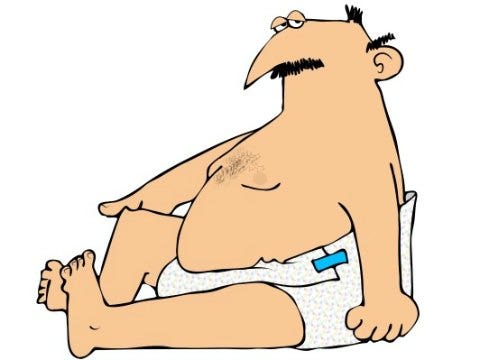 cartoon grown man wearing diaper and mustache