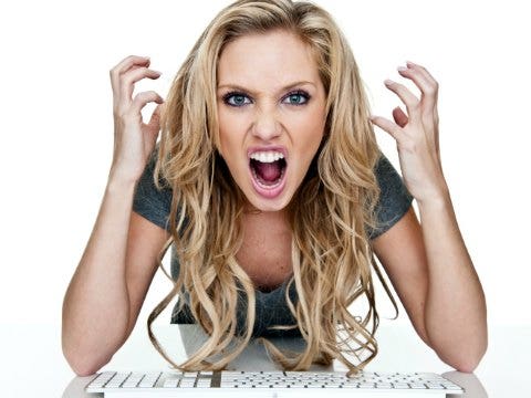 "Some B---- Wrote On My Guy's Facebook Wall!" 4 Steps To Take Now angry woman yelling keyboard