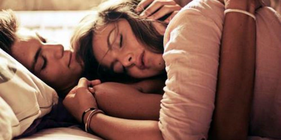 Girl sleeping on his chest Girl sleeping on his chest