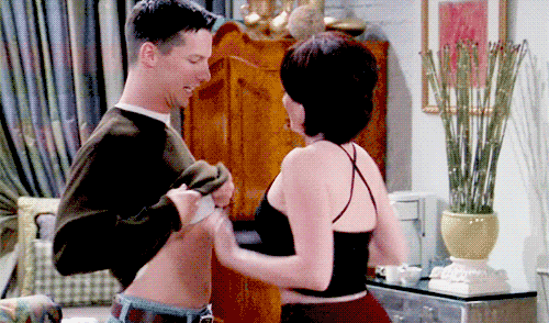 <b> The kiss with your gay hubby who also happens to be single (and cough, your date). </b>
<b>Awkward Factor</b>: 1/5 champagne flutes: Oh whatever, he appreciates your boobs way more than any guy that's actually seen 'em. New Year's Eve, 2015, kissing