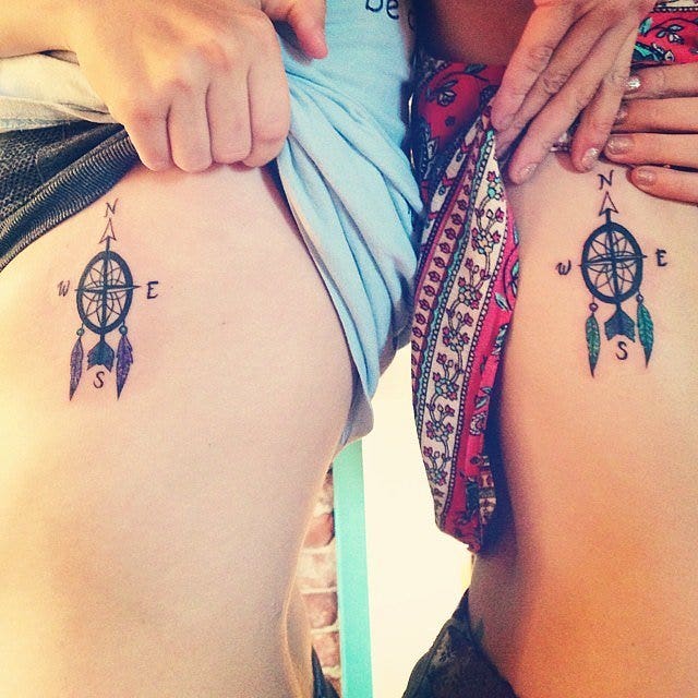 Dreamcatcher compass best friends matching tattoo 