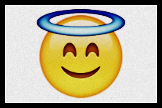 flirty emoji smiling face with halo aka angel baby