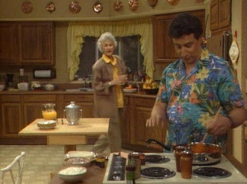Bea Arthur as Dorothy Zbornak and Charles Levin as Coco Davis on "The Golden Girls" pilot
