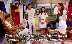 That beach resort they all worked at together one summer? It was just a front for cocaine smuggling. Zack Morris and Stacy Pelosi on 'Saved By The Bell' - Giphy