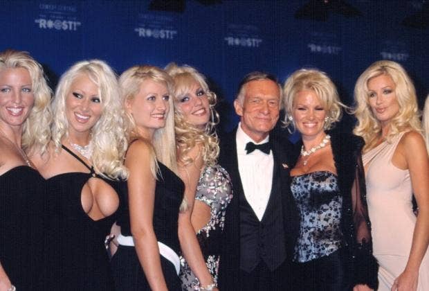 Hugh Hefner with a group of women 