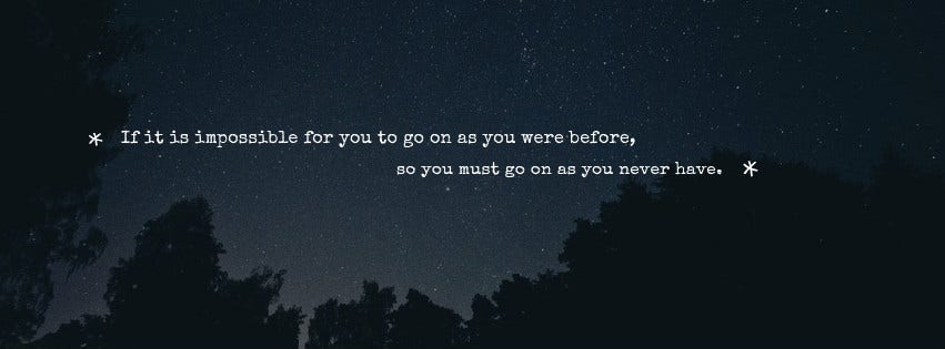 Inspirational Quote: If it is impossible for you to go on as you were before, so you must go on as you never have