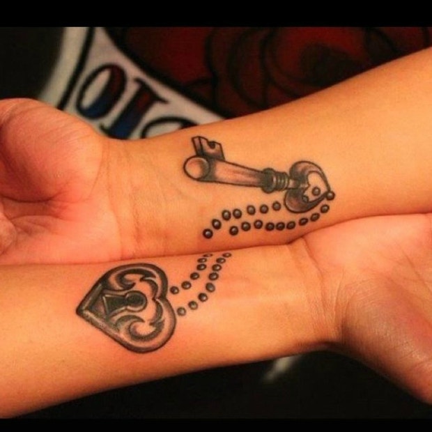 matching lock and key tattoos for couples