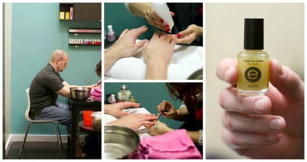 husband getting manicure