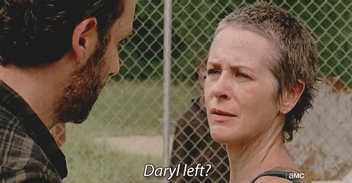 Melissa McBride as Carol Pelletier talking to Andrew Lincoln as Rick Grimes on 'The Walking Dead' - Giphy