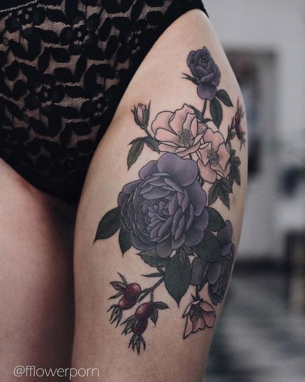 thigh tattoo ideas for women: flower