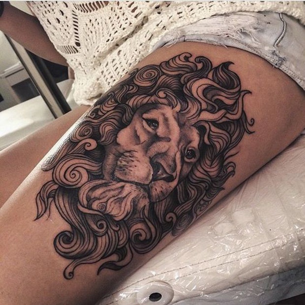 thigh tattoo ideas for women: lion