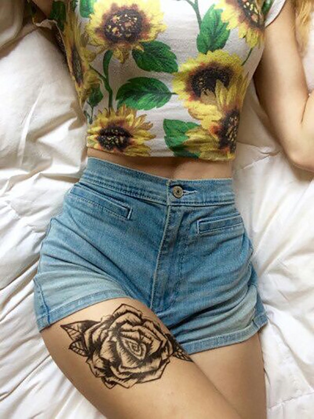 thigh tattoo ideas for women: rose