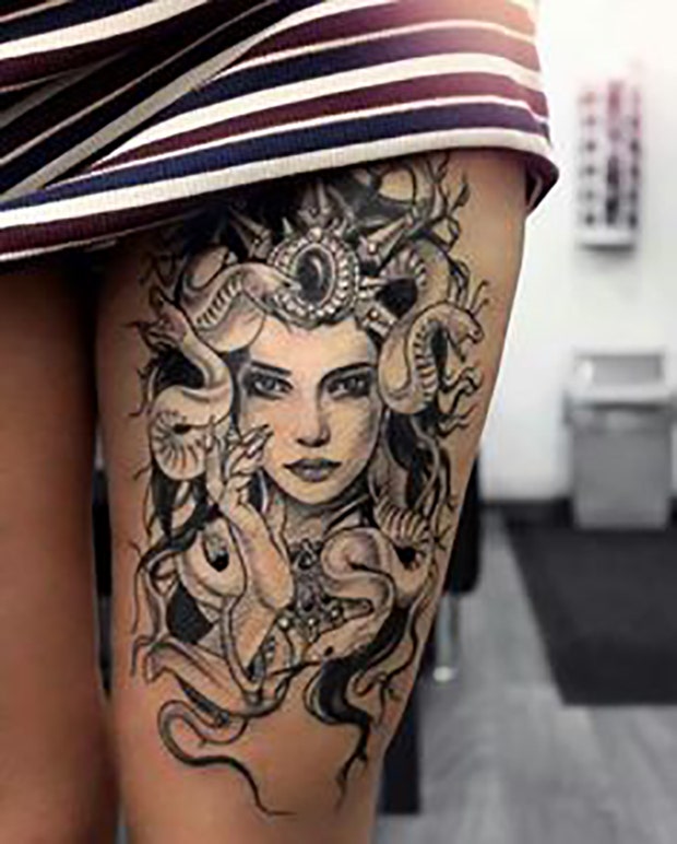 thigh tattoo ideas for women: medusa