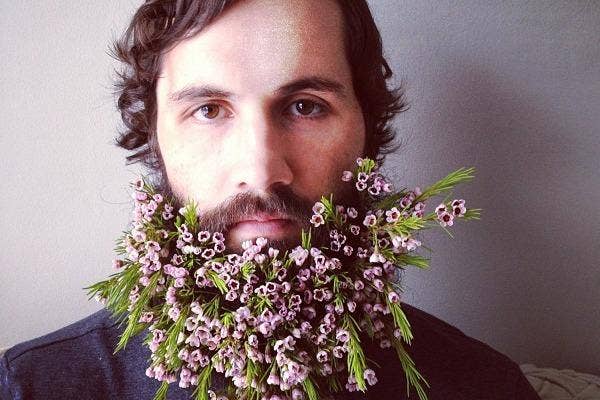 man with flower beard