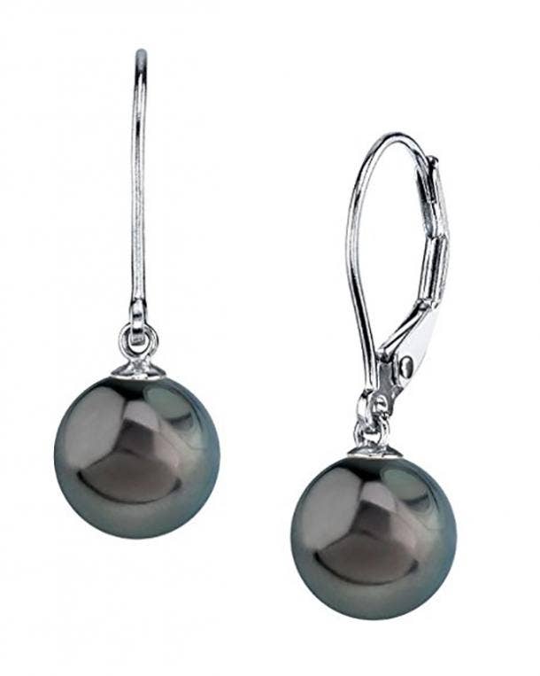 14K Gold Round Black Tahitian Pearl Earrings mothers day gift for girlfriend