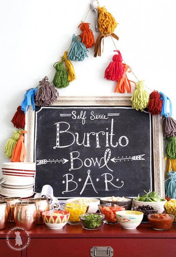 self serve burrito bowl bar chalkboard diy cinco de mayo decorations