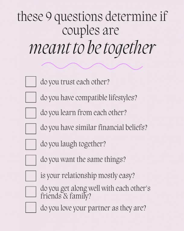 checklist of questions for couples to know if they're meant to be together