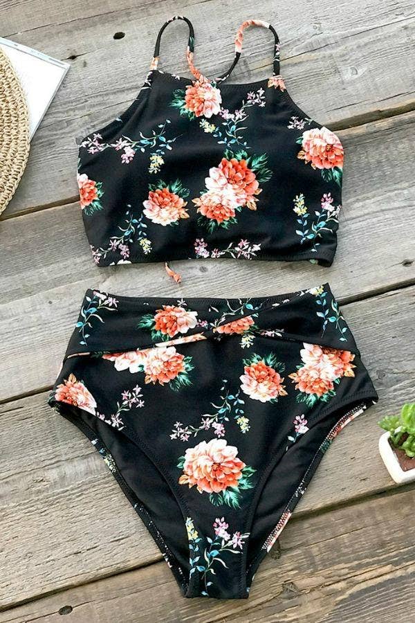 Printed Bikini Slim Beachwear Thong Small Chest Bathing Suit Cover