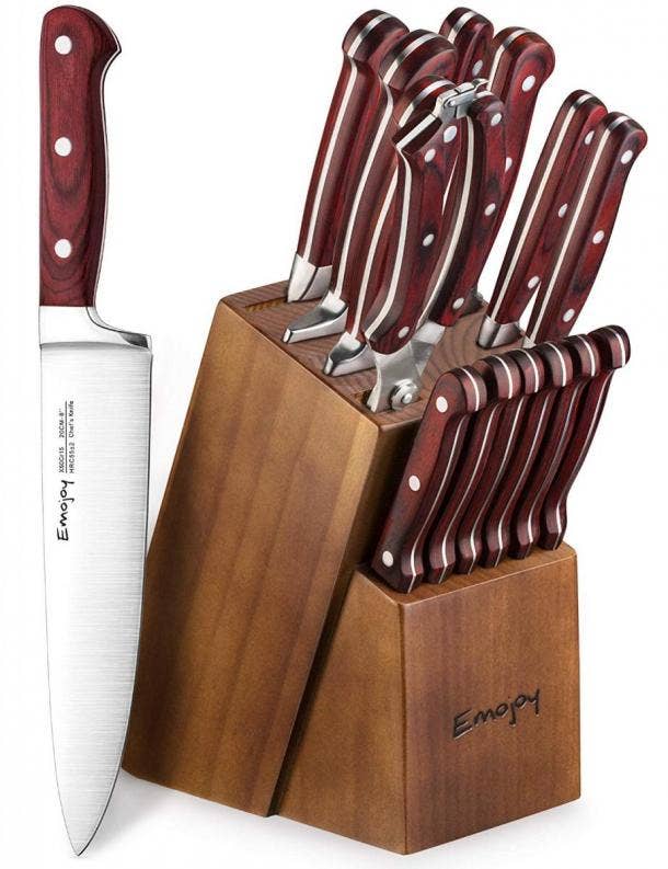 Kitchen Knife Set with Block, OOU 15-Pieces High Carbon Stainless Steel  Knife