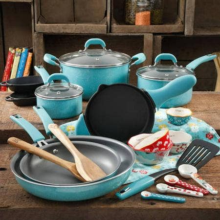 Cravings by Chrissy Teigen 14 Piece Nonstick Aluminum Cookware Combo Set in Blue