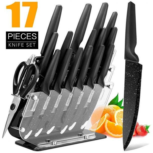 Emojoy Knife Set with Block, 15 Pieces Kitchen Knife Set with Built-in  Sharpener, German Stainless Steel Sharp Chef Knife Set with Hollow Handle