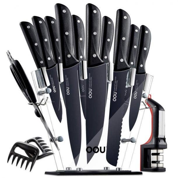 Kitchen Knife Set with Block, OOU 15-Pieces High Carbon Stainless