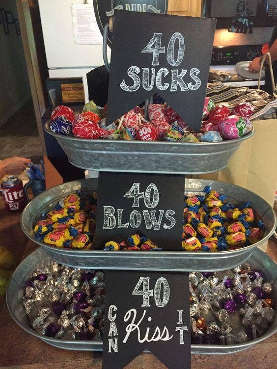 funny candy station adult birthday party idea