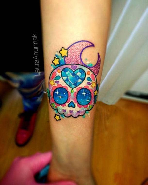 Small skull tattoo on the inside of the wrist Which direction   rtattooadvice