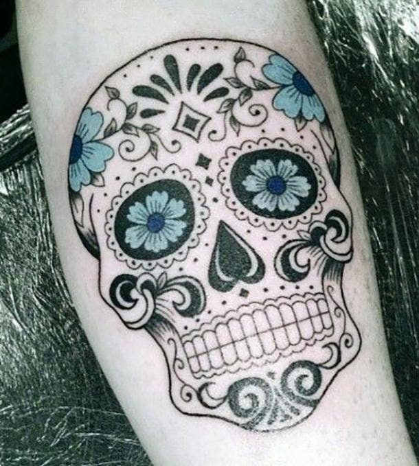 Skull on Fire Blue Flame Tattoo