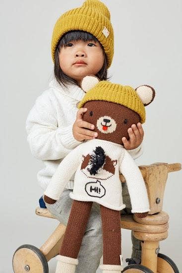 Red & Olive Mr. Beary (Bear) + Beanie Set