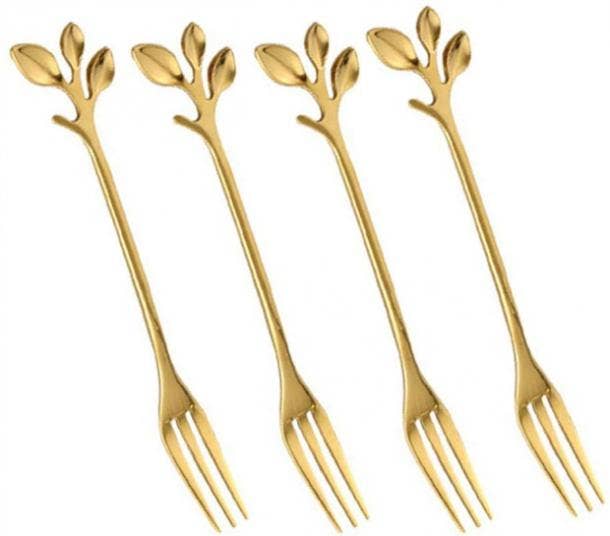 Gold Leaf Fruit Forks Set