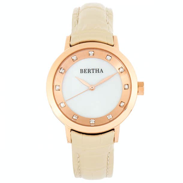 Bertha Cecelia Leather-Band Watch in Creme