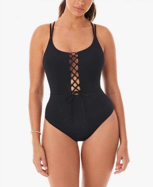 Skinny Dippers Jelly Beans Suga Babe Lace Up Front Tummy Control One-Piece Swimsuit best swimsuit to hide tummy