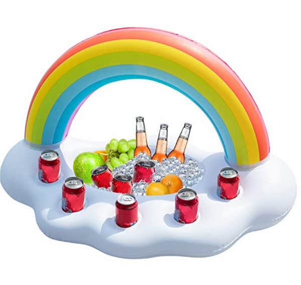 secret santa gift ideas / inflatable rainbow cloud drink holder