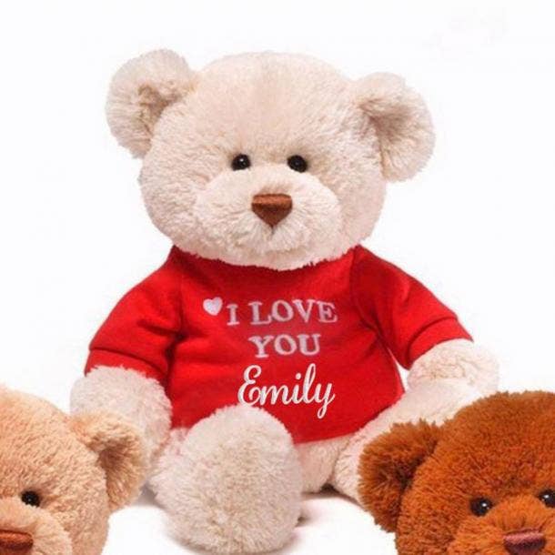 White Teddy Bear holding Red Heart with "I Love You" written lovely gift New 
