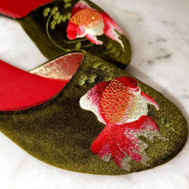 Chinoiserie No. 19 Embroidered Butterfly Velvet Mules