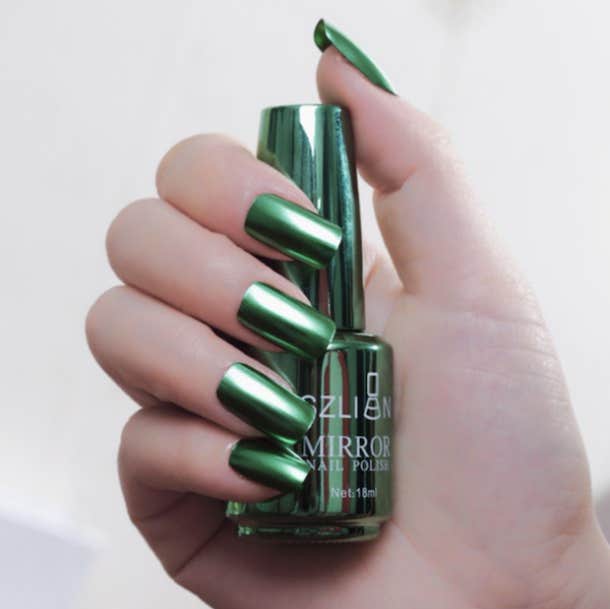 chrome nail ideas emerald green