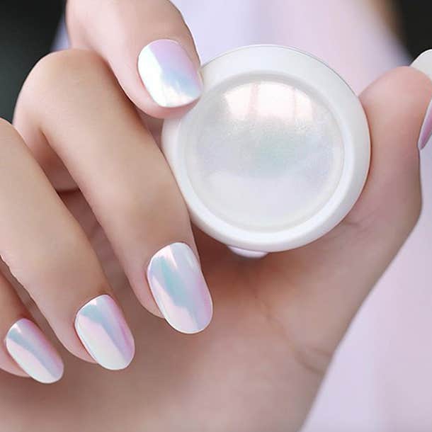 chrome nail ideas pearly ombre nails