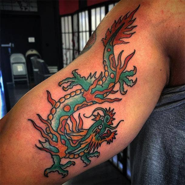 Colorful traditional dragon tattoo