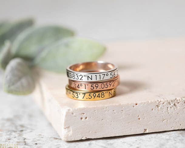 Custom Coordinate Ring - Custom Silver Ring - Personalized Location Ring