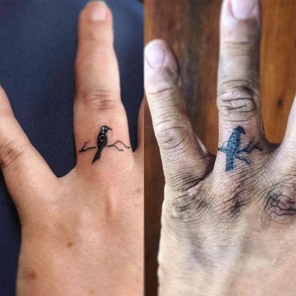 Crow wedding ring tattoo
