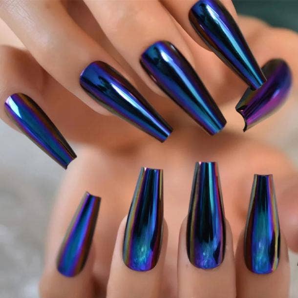 chrome nail ideas navy nails