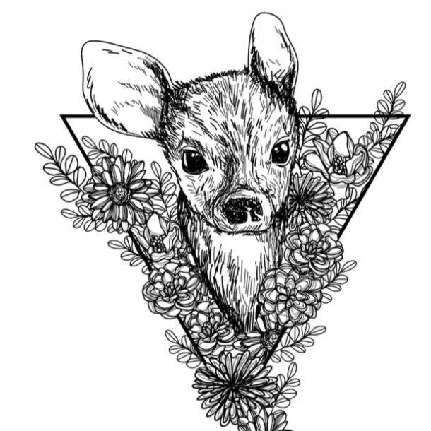 Baby Fawn With Flowers Tattoo Design Idea